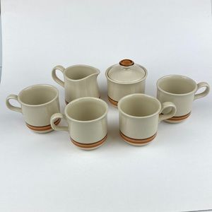 Vintage Arita Fuji Tabletop Craftstone Sugar | Creamer | Coffee Mug Set Japan